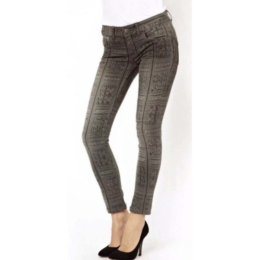 Free People Isla Baltik Tribal Printed Jeans Gray Skinny Ankle Womens 28